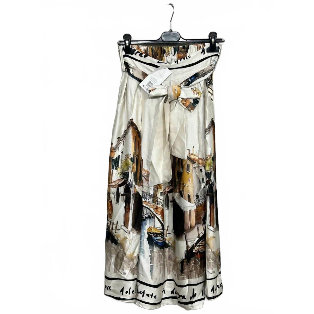 NEW OZ women's silk scenery skirt with belt in white